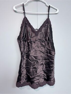 NWT. FYLO by NYLON 100% Silk Lace Trim Cami Tank Top XL Brown